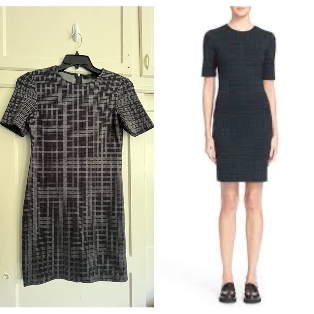 Theory Rijik Black Structured Knit Pattern Dress … - image 1